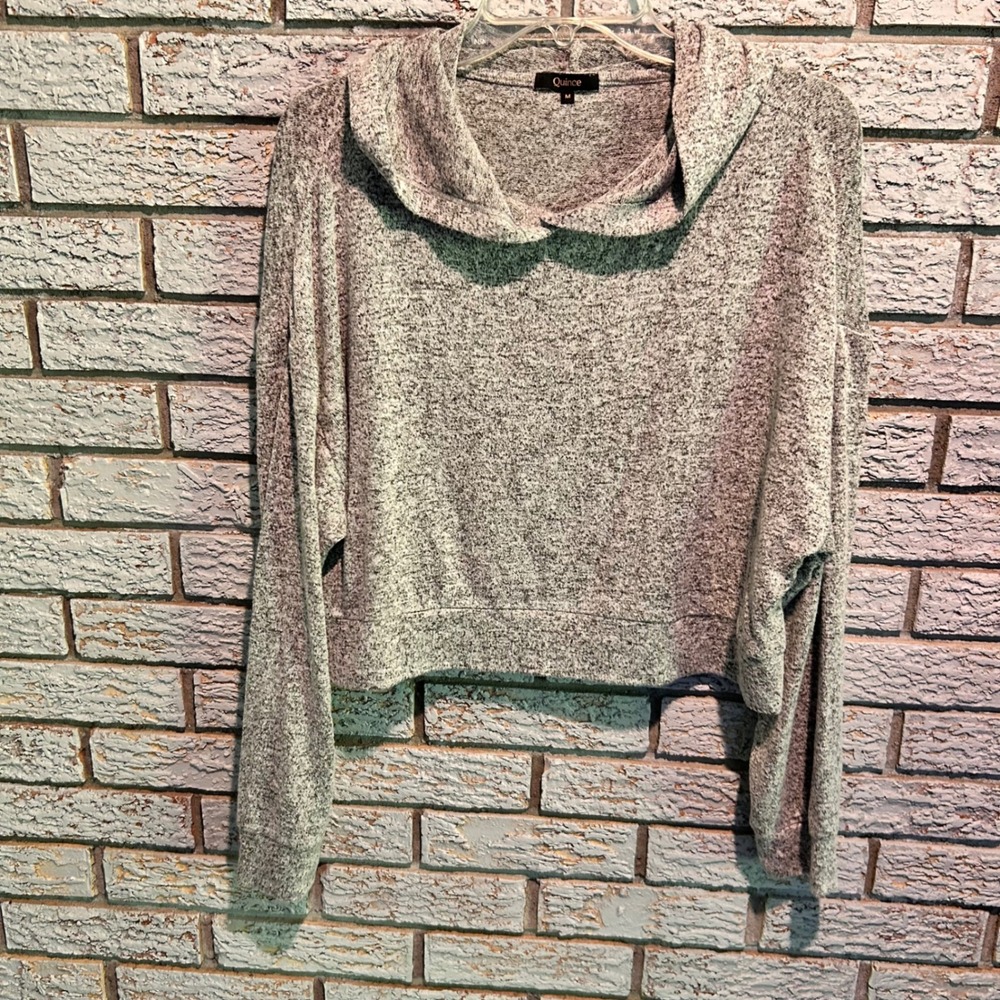 Quince Grey Marl Cropped Hoodie Womens Medium Relaxed Knit Pullover Sweatshirt